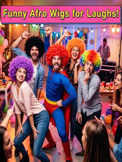 3 pièces Perruques colorées, Perruques afro, Fournitures de fête, Accessoires de vacances, Perruques 7 couleurs, Perruques de clown amusantes, Coiffure, Costume de carnaval de Cologne, Tenue de performance, Diverses fournitures de fête (Couleur aléatoire)