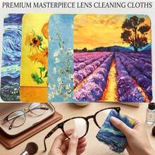 Van Gogh Art Print Microfiber Glasses Cleaning Cloth, 4pcs, Starry Night & Sunflower Pattern, Reusable Glasses Camera Phone Screen Lens Wiping Cloth - Multicolor - View 8