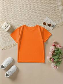 Girls' Short-Sleeved T-Shirt, Summer Style, With The Phrase "JUST A LITTLE MOODY", Pink Bow, Heart-Shaped Sunglasses And Cartoon Print With Flying Butterflies, - 粉色 - 查看 2
