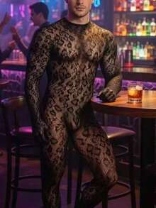 Men's Night Club Role-Playing Cosplay Leopard Print Sexy Body Suit - Black - View 1