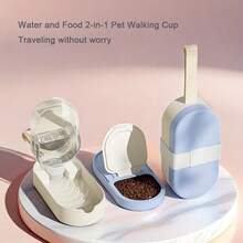 便携式宠物水瓶，宠物饮水/喂食器，带水杯和食物容器，户外水瓶，适用于猫、兔子、幼犬和其他宠物，适合散步、旅行和露营 - 淺藍色 - 查看 13
