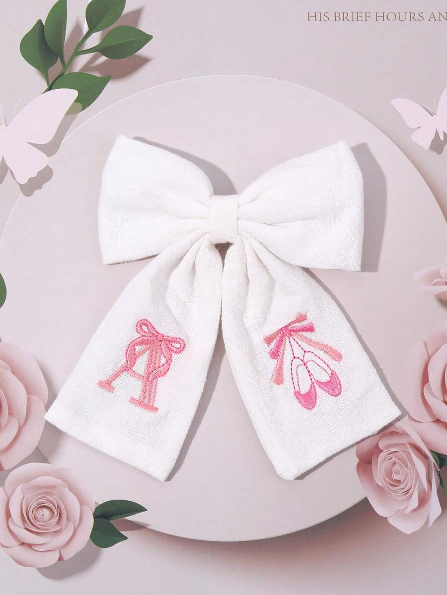 1件女孩 A-Z 26字母白色與粉色布藝蝴蝶結髮夾，字母刺繡髮夾，優雅髮夾，適合花朵裝飾，兒童日常穿著，婚禮派對禮物 - 彩色 - 查看 1