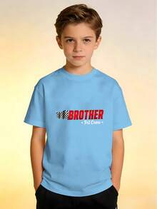 1 pieza Camiseta de niño con gráfico humorístico de Brother Pit Team Racing, popular para cumpleaños y fiestas familiares, estilo urbano. - Rojo - Ver 10