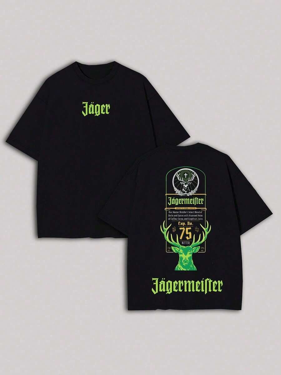 100% Algodón, Estampado Floral Doble Cara, Camisetas con Estampado Jgermeister, Adecuadas para Uso Diario, Fáciles de Llevar en Verano, Micro-Elásticas, Transpirables, para Deportes de Vacaciones al Aire Libre, Regalo. - Negro - Ver 1