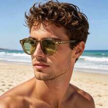1pc Unisex Retro Round Small Frame Minimalist Fashion Glasses, Suitable For Travel, Holidays, Beach And Daily Wear - Green Frame Green Film - View 7
