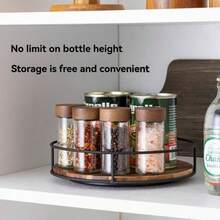 1PC Multifunctional Solid Wood Susan Storage Rack Steel Round Tray Organizer Rotating Turntable For Desktop Condiment Bottles Jars Makeup Tray Suitable For Kitchen Storage, Home Storage, Bedroom Storage - View 5