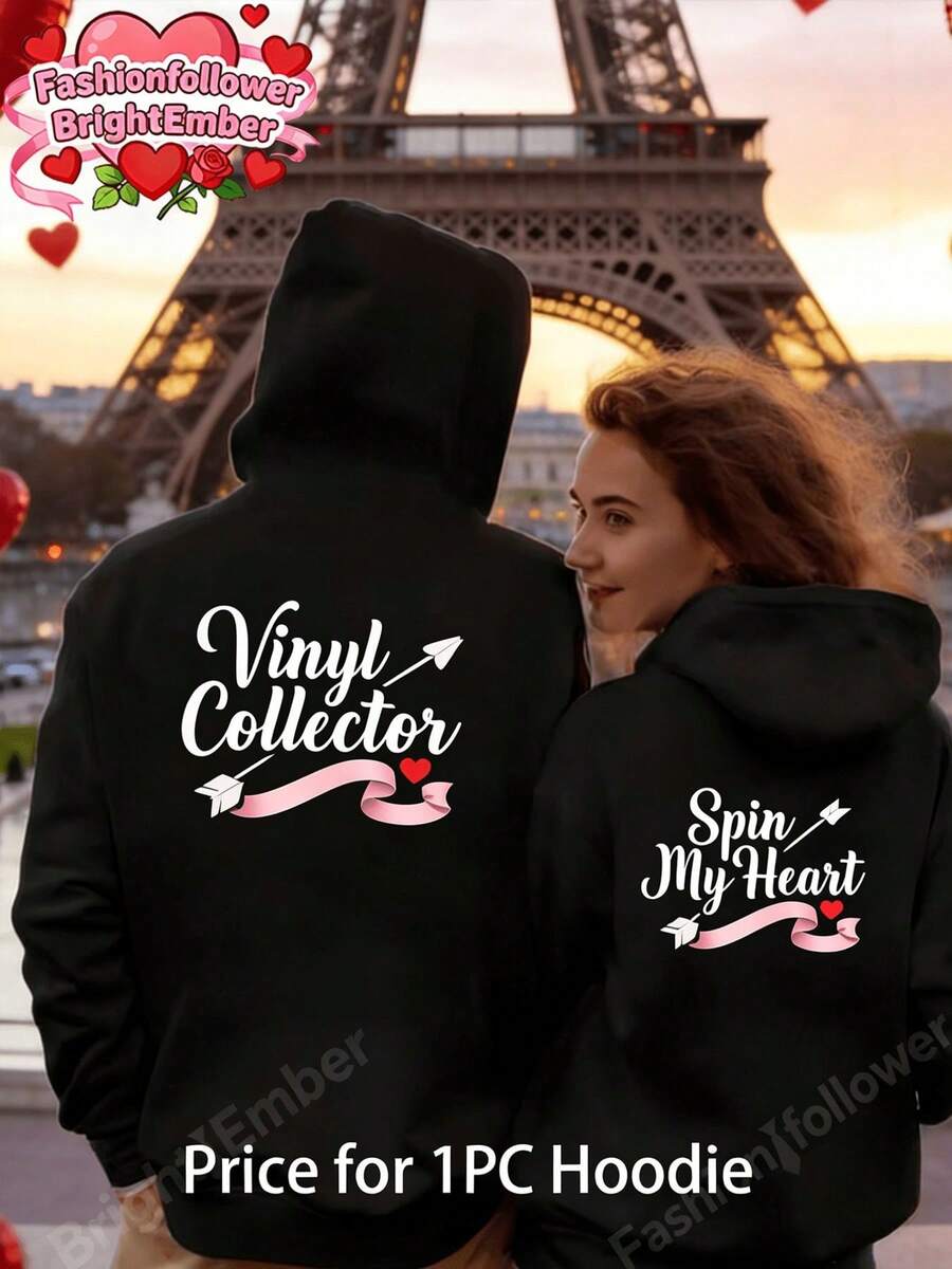 con diseño de cinta rosa y corazón - Sudadera negra moderna, perfecta para una romántica salida al atardecer en la Torre Eiffel - Una colaboración entre entusiastas de la moda y BrightEmber. - Sudaderas negras para parejas de hombres - Ver 1