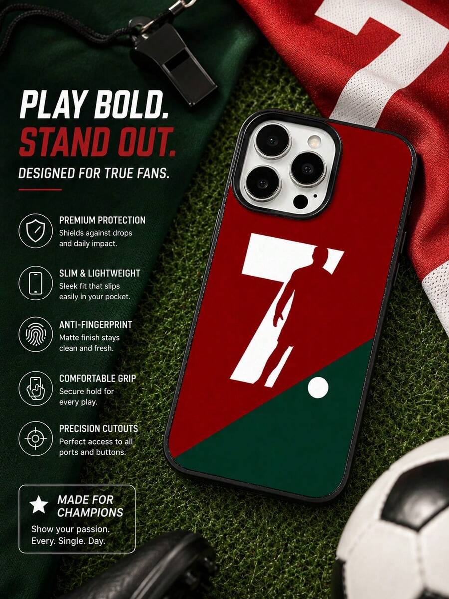 1 pieza Funda de teléfono suave de TPU con diseño de balón de fútbol, compatible con iPhone 17/16 Pro Max/15 Plus/14 Pro, cubierta protectora con estampado de entrenamiento CR, a prueba de golpes, con recortes precisos - Negro 3 - Ver 1