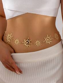 1pc Bohemian Style Gold Sun Spiral Waist Chain, Adjustable Sun Pendant Body Chain, Summer Beach Festival Women's Belly Chain - Gold Necklace - View 14