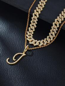 Fashion Minimalist Cursive Initial Pendant A-Z Necklace Layered Chain Twisted Chain Punk Rock Rapper Hip Hop Chain, Birthday Gift For Friends And Besties, Party Gift - Hip Hop Letter Necklace - View 43