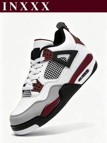 Men's White Wine Red Air Cushion Trainers, AJ4 Style Non-Slip Mid Tops For Sports & Long-Time Walking - 大巴黎 - 查看 1