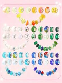 10/100/500 peças Contas Europeias de Aço Multicoloridas de 14 mm, Contas de Furo Grande para Pendentes e Pulseiras em Lote para Fabrico de Joias, Contas Espaçadoras Decorativas de Vidro Murano para Artesanato e Estacas de Jardim (Cores Mistas) - Multicolorido - Ver 7