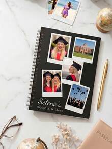 1pc Custom Collage Spiral Notebook,Personalized Photo And Text Black Cover Journal, Custom Notebook For Graduation Gift Travel Diary Daily Notes,Graduation Travel Couple Memory Gift - Multicolor - View 4