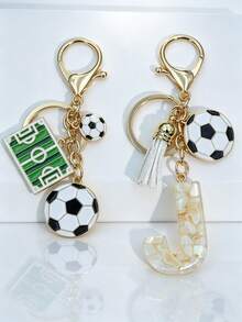 2 piezas Colgante de llavero personalizado con letra de fútbol - Blanco - Ver 16