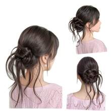 龍のひげ風丸型ヘアピース、自然なボリューム感のある人工毛、ローポニーテール、引き紐付きアップヘア、花のつぼみ型ヘアピース、高めの頭頂部ヘアピース - 平頭から丸頭へ [茶黒] クロークリップ - チェックする 12