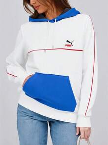 Puma 男女通用运动衫，中性版型，春秋季训练运动服，学生套头衫 534158 - 白藍 - View 1