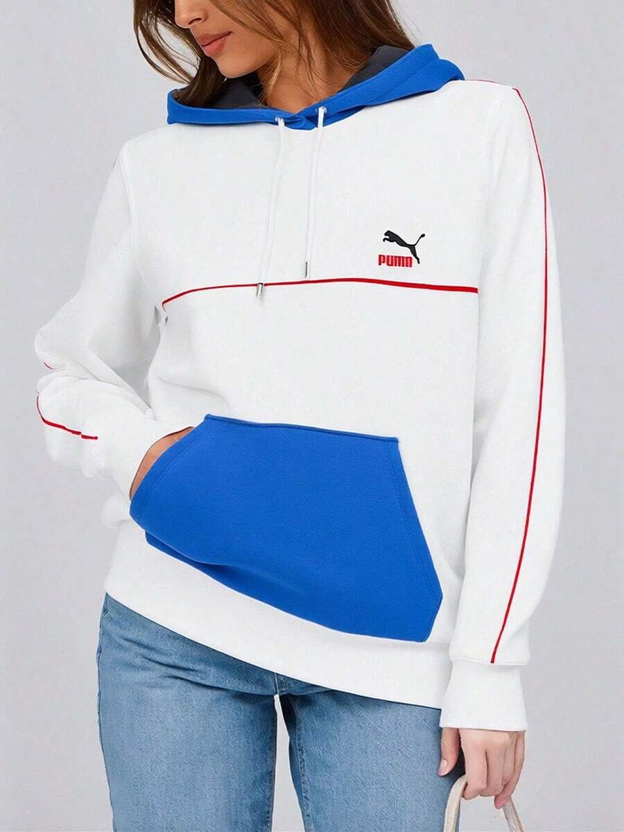 Puma 男女通用运动衫,中性版型,春秋季训练运动服,学生套头衫 534158 - 白藍 - View 1