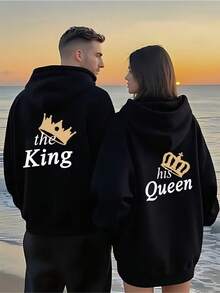 - Sudadera negra con diseño de corona dorada y las palabras "Rey" y "Su Reina" - Ideal para disfrutar de puestas de sol en la playa, actividades románticas al aire libre y como regalo único. - Sudaderas negras para parejas de hombres - Ver 1