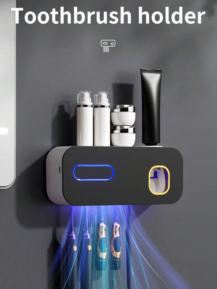 Smart Toothbrush Holder, Wall-Mounted Storage Rack, Automatic Toothpaste Dispenser, Electric Toothbrush Holder, Drill-Free Installation, Suitable For Dorm And Home Bathroom Storage, 400mAh