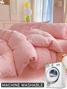 2/3pcs Pink Heart Pattern Duvet Cover Set, Cute Minimalist Ins Style Bedding Set Suitable For All Seasons, Soft And Breathable Bedroom Decor Duvet Cover, Machine Washable, Twin/Full/Queen/King All Sizes (1 Duvet Cover + 1/2 Pillowcases, Filling Not Included) - Pink - View 9