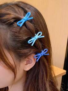 10pcs Girls Gentle & Fresh Klein Blue Bow Hair Ties, Suitable For Daily, School, Vacation, Commute, Date, Photo Shoot And More - Multicolor - View 2