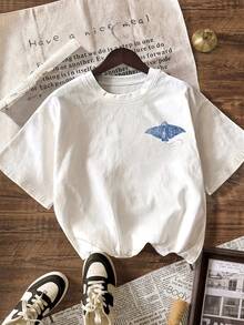 Women's Fishing Fish Print T-Shirt, Summer Clothes, Vacation Clothes, Beachwear, Casual Short Sleeve Crew Neck T-Shirt - 白色 - 查看 3