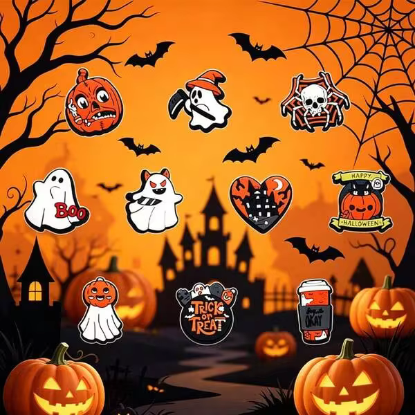 10PCS Spooky Halloween Pumpkin Shoe Charms - Soft PVC Detachable Decorations Fit Clogs Sandals, Ideal Halloween Party Footwear Ornaments