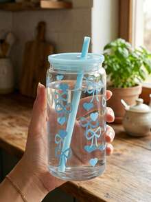 1pc Fashion 16oz Pink/Black/Blue Bow Plastic Cup With Lid And Straw, Perfect For Iced Coffee, Portable Drinks And Juices, Smoothies, Ideal Gift For Women And Sisters, Suitable For Office, Home Office, Back To School, Student Water Cup, Suitable For Summer And Winter, Birthday, Holiday And Gift, Back To School, Valentine's Day, Mother's Day, Father's Day, Kitchen Accessories - Multicolor - View 4