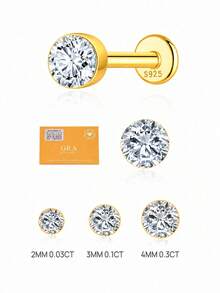 1件莫桑鑽耳釘 中性款 0.03-0.3CT S925純銀 低過敏耳環 婚禮珠寶 D色 VVS1淨度 - 金色 - 查看 2
