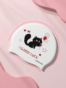 1pc Women's Plus Size Cat Silicone Swim Cap, Waterproof Ear Protection Swimming Cap For Long Hair, Fashionable Comfortable Non-Tight Fit - Multicolor - View 7
