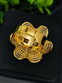 1pc Fashion Women's Copper Plated Gold Long Hollow Floral Ring Index Finger Ring European American Middle East Dubai Bride Wedding Banquet Dress Accessory Date Valentine's Day Mother's Day Holiday Gift Hand Jewelry - Yellow Gold - View 2
