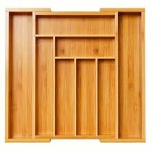 1 pieza Organizador de cajón de bambú expandible, bandeja de utensilios de madera ajustable para herramientas de cocina, cubertería, cubiertos - Regreso a la escuela - multicolor - Ver 2