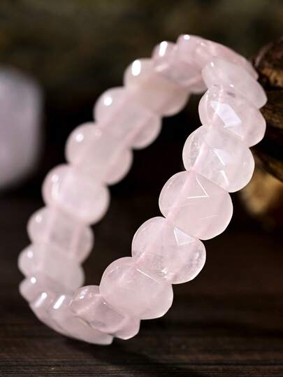 Nature Rose Quartz Bracelet Sweet Natural Stone Faceted Crystal Elegant Square Beads Couple Jewelry