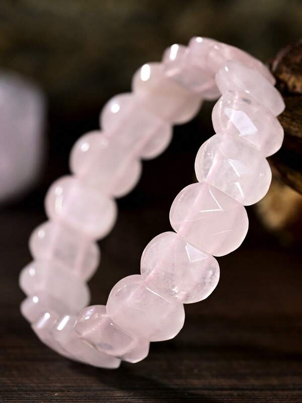 Nature Rose Quartz Bracelet Sweet Natural Stone Faceted Crystal Elegant Square Beads Couple Jewelry