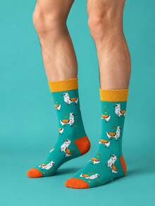 1 Pair Men's Alpaca Mid-Calf Socks, Cute Cartoon Llama Pattern, Autumn Winter Warm Daily Casual Socks, Ideal Gift For Llama & Animal Lovers - Multicolor - View 3