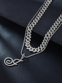 Fashion Minimalist Cursive Initial Pendant A-Z Necklace Layered Chain Twisted Chain Punk Rock Rapper Hip Hop Chain, Birthday Gift For Friends And Besties, Party Gift - Hip Hop Letter Necklace - View 55