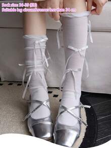 STAR RIVER 1 Pair Women's Thin Ballet Style Calf Socks, Solid Color Versatile Bow Knot Socks, Y2K Back To School Lace Socks - Multicolor - View 13