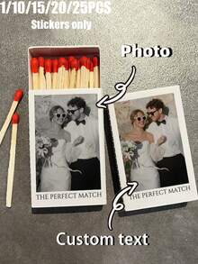 1/10/15/20/25pcs Customized Matchbox Stickers Labels (Stickers Only, Matchbox Not Included). Customized UV Crystal Transfer Stickers, Long Stickers Can Be Personalized With Images, Logos And Text, Suitable For Weddings, Birthday Celebrations - Multicolor - View 2