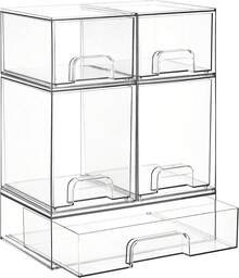 Vtopmart Stackable Storage Drawers, Acrylic Organizer With 24 Non-Slip Mats, Bathroom Organizer For Changing Table, Bathroom (5 Pack: Wide + Tall + Small) - 5 件裝:寬版 + 高版 + 小版 - 查看 1