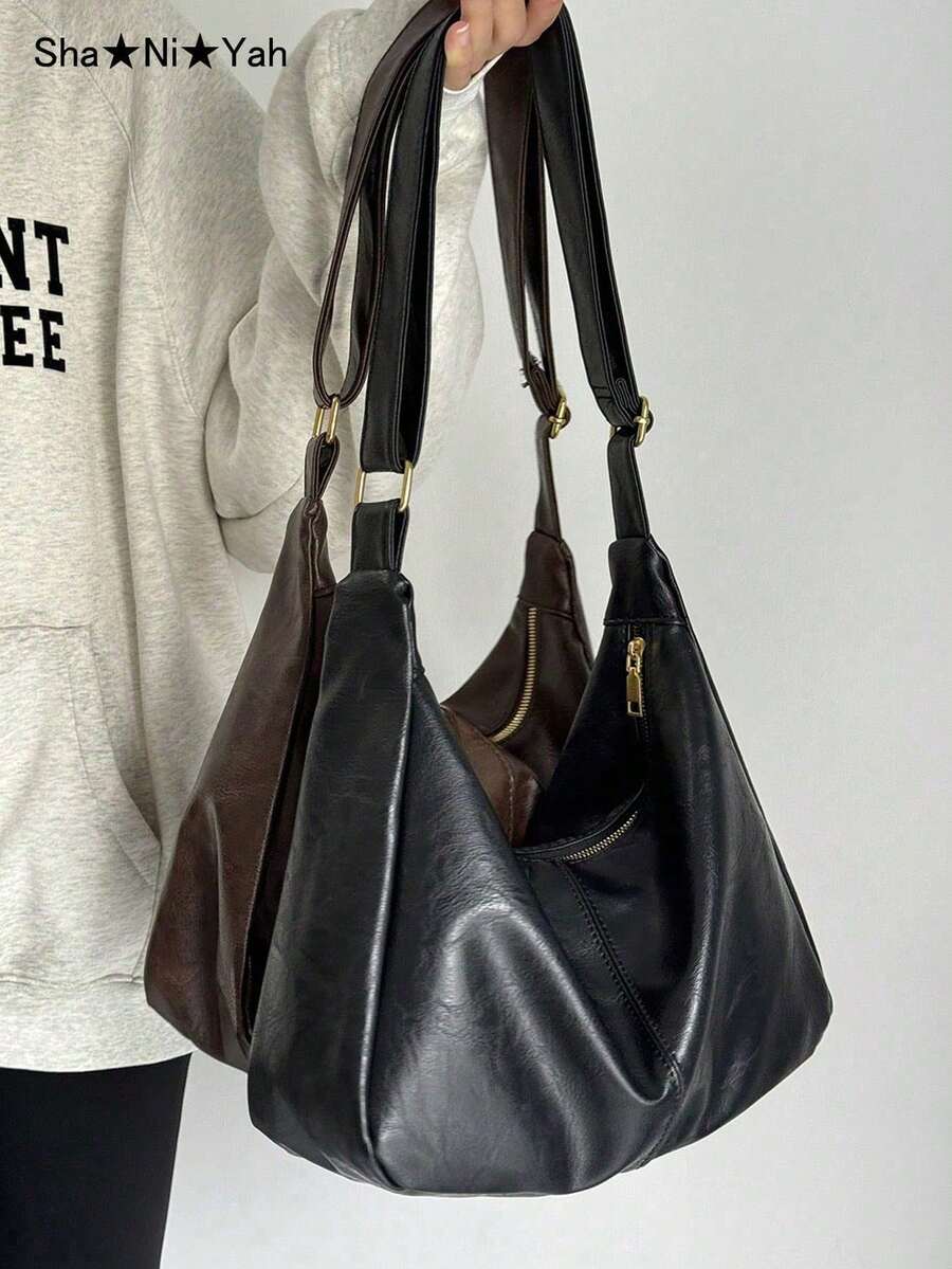 Bolso Bandolera Retro Maillard para Mujer, Nuevo Bolso de Mano Coreano de Gran Capacidad - Café - Ver 1