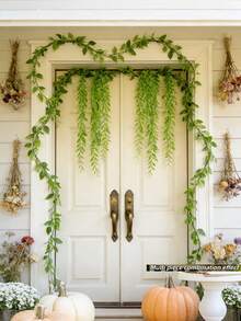 10pcs Light Green Artificial Hanging Leaf Vines, Faux Willow Branches, Simulated Plastic Plants, Green Leaves, Fake Ivy, Suitable For Wall, Balcony, Garden, Wedding, Windowsill, Party, Wreath Decoration, Jungle Decor, Home Indoor/Outdoor Garden, DIY Basket, Flower Pot Filler, Wedding Party Decoration, UV Resistant - Light Green - View 5