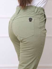 Women's Traditional Jeans With Metal Button - Olive Green - View 5