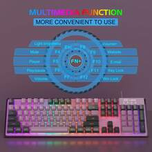Combo de Teclado y Ratón para Juegos, Teclado K1 con Retroiluminación LED Arcoíris de 104 Teclas, Compatible con Computadora/PC/Portátil (Grosella Negra) - Grosella negra - Ver 4