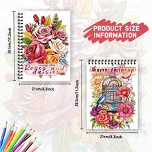 Tlenpo 2件/1套 花卉圖案成人塗色書 30張 11.2 x 8.3 英吋，適合成人緩解壓力、焦慮與情緒，節日禮物、開學禮物、聖誕禮物、萬聖節禮物，多種節日禮物的完美選擇（不含配件），提升創造力，設計精美 - H - 查看 8