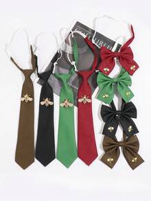 1 Set Women's Casual Solid Color Bee Adjustable Collar Bow Tie Set, Suitable For Campus, Shopping, Dating - Multicolor - View 1