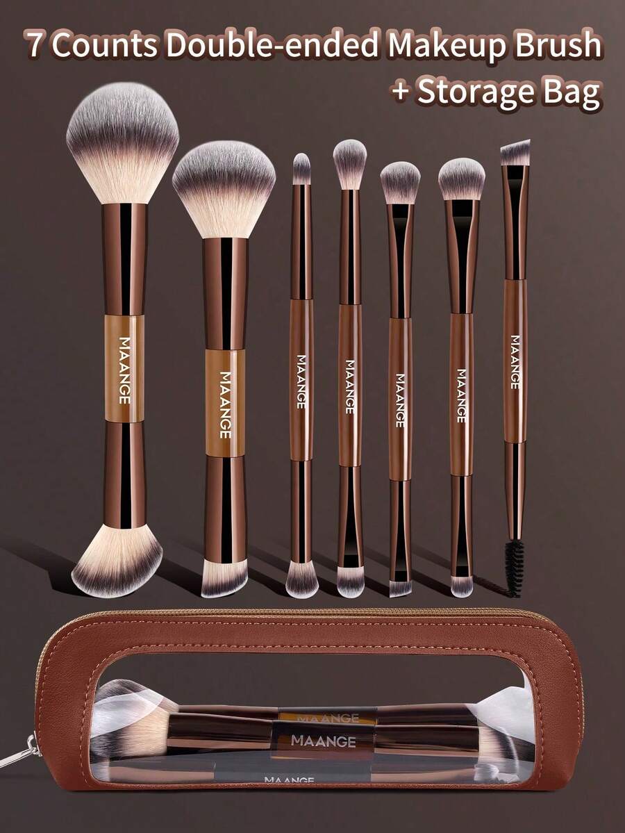 MAANGE Juego de 7/9/13 piezas de brochas de maquillaje multifuncionales de doble extremo, que incluye brocha para rostro, brocha para polvo, brocha para rubor, brocha para corrector, brocha para contorno, brocha para sombra de nariz, brocha para sombra de ojos, brocha de detalle, brocha para base, brocha para ilum - Multicolor - Ver 1