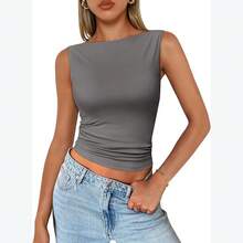 European-American Style Sleeveless Square Neck Camisole For Women - 軍綠色100 - 查看 7