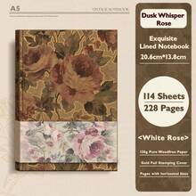 A5 Dusk Whisper Rose 硬殼筆記本,4款復古花卉封面款式(白、粉、紫、紅玫瑰),金色燙金線條剪貼簿日記本,224頁 120gsm 厚紙,可攜式學生日記,適合返校季 - A5 - 查看 16