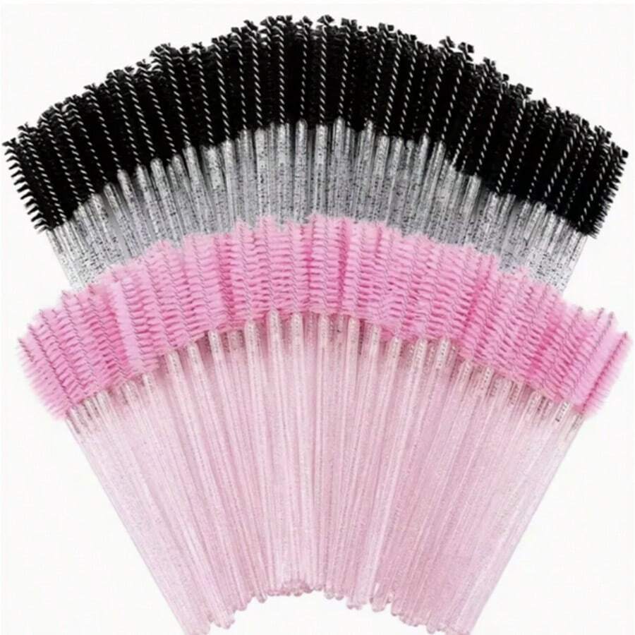 150/50 piezas Cepillos desechables para pestañas, cerdas de nailon tamaño S, aplicador de extensión de cejas sin aroma, mango de plástico ABS, adecuado para piel normal, juego de cepillos rosa y negro, cepillo para cejas y sombras de ojos, decoración de bodas, accesorios de baño