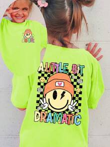 Camiseta de manga corta para chicas, estilo veraniego, con estampado de cuadros, estampado de doble cara con la frase "A LITTLE BIT DRAMATIC", top casual y versátil NYDX5507 - Rojo - Ver 9